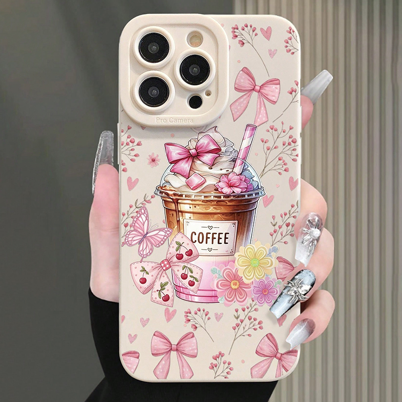 Coffee Plus Tea - Pink Bow Coffee Pattern Milk Tea