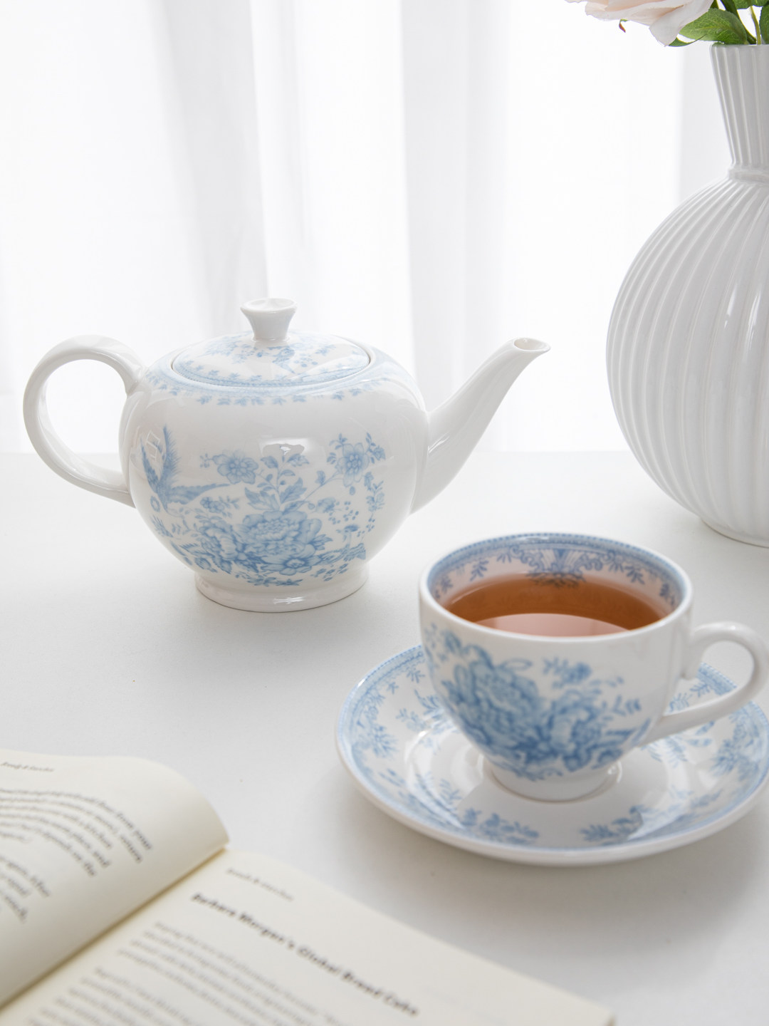 Espresso Cup Saucer - House, retro blue peony afternoon tea