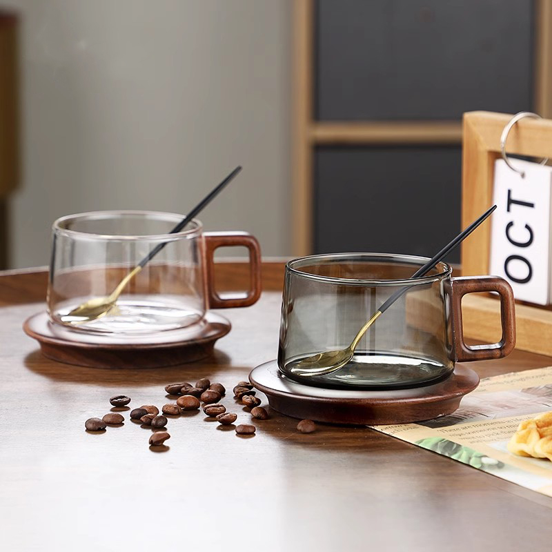 Espresso Cup Saucer - Wood Handle Coffee Mug With Spoon