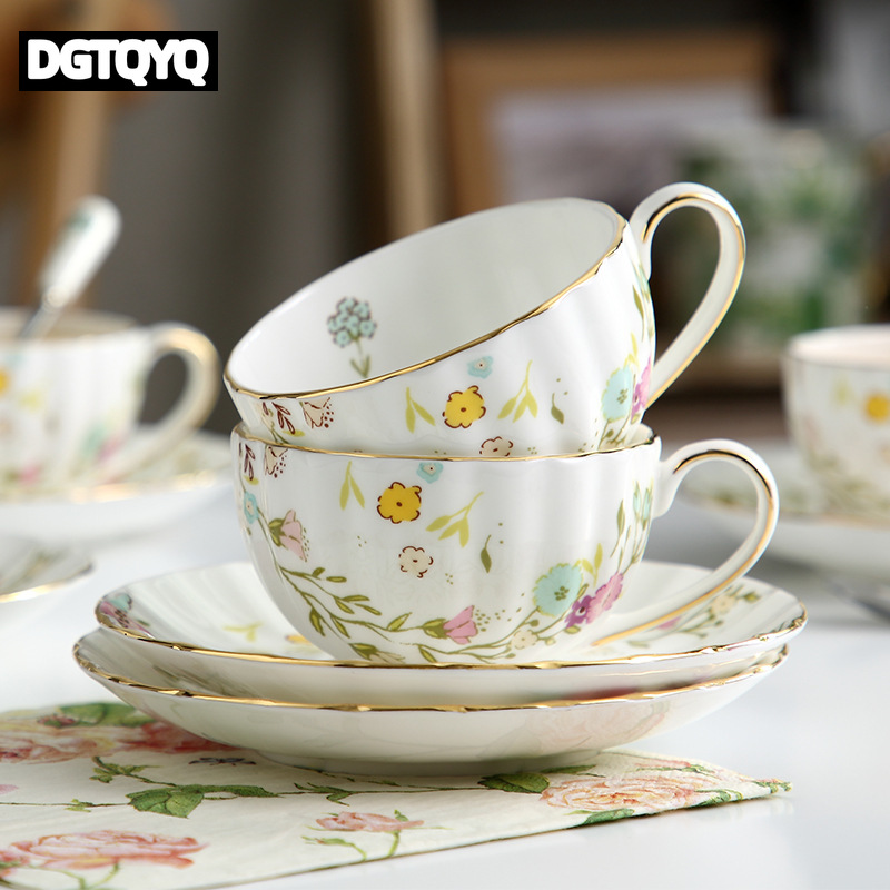 Espresso Cup Saucer - 2Pcs Vintage Floral Ceramic Coffee Cup