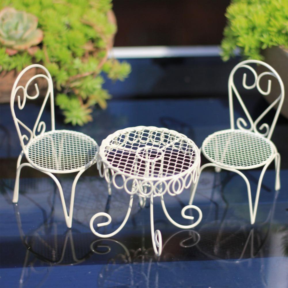 Coffee Tea Gardens - Dollhouse Miniature Bistro Table/Chairs/Beach Metal 1:12