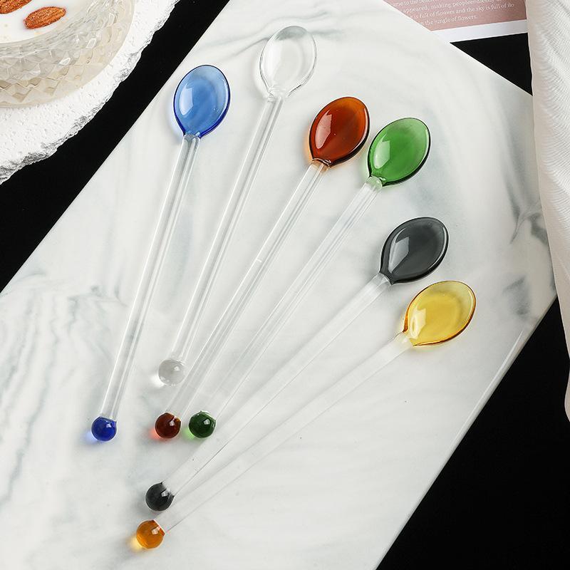 Coffee Tea Mix - Colorful Transparent Long Handle Heat Resistant