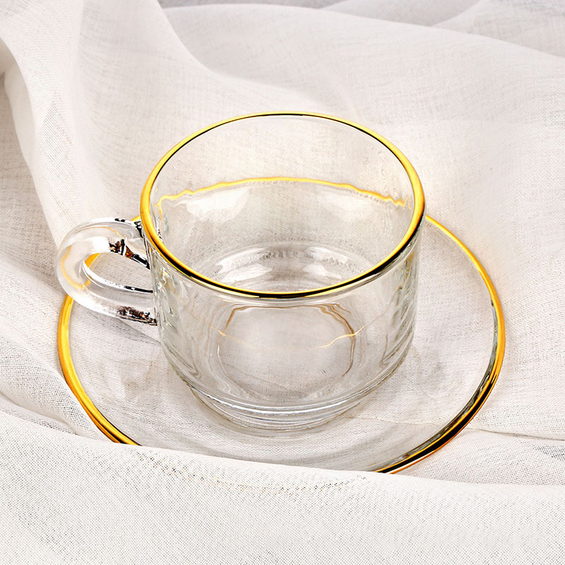 Golden edge Glass Coffee Cups, - огляд і ціна Espresso Cup Saucer